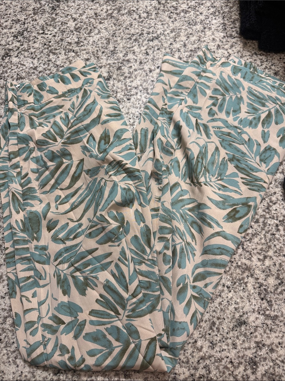 SHEIN Teal Leaf Print Wide-Leg Pants